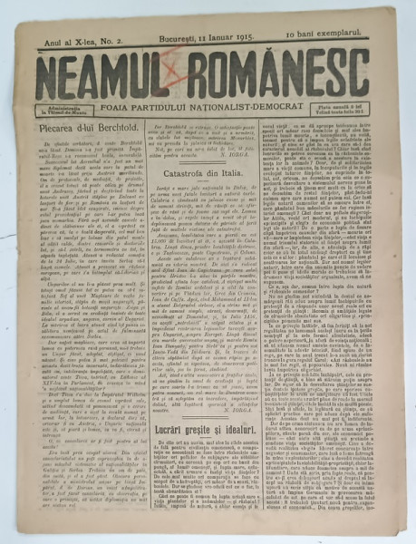 NEAMUL ROMANESC , FOAIA PARTIDULUI NATIONALIST - DEMOCRAT , No. 2 , 1915