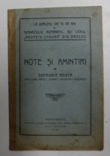 NOTE SI AMINTIRI de SOFRONIE ROSCA , 1825