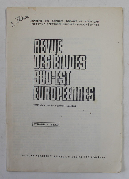 NOTES EN MARGE D 'UNE MONOGRAPHIE RECENTE CONCERNANT LA ROMANIE GENOISE par OCTAVIAN ILIESCU , REVUE DES ETUDES SUD - EST EUROPEENNES  , TOME XIX - 1981