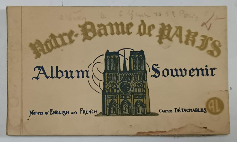 NOTRE - DAME DE PARIS , ALBUM  SOUVENIR , CONTINE 20 CARTI POOSTALE ILUSTRATE , DAETASABILE
