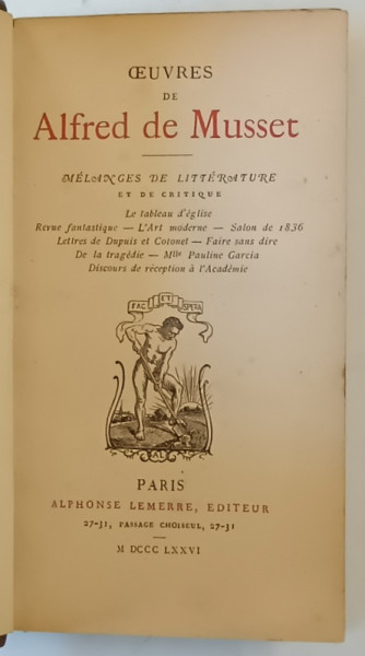 OEUVRES DE ALFRED DE MUSSET , 1876, COTOR DIN PIELE
