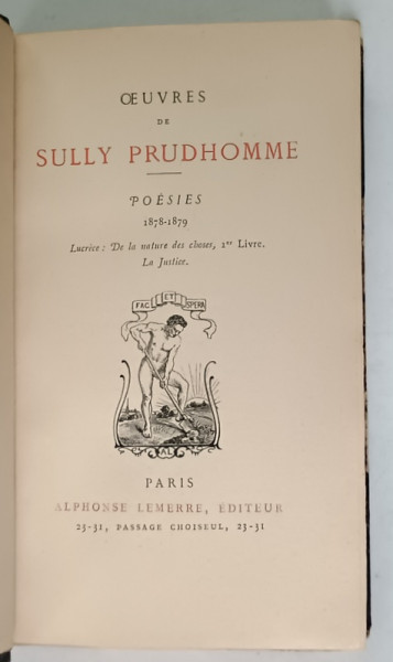 OEUVRES de SULLY PRUDHOMME , POESIES 1878 -1879 , SFARSIT DE SECOL XIX