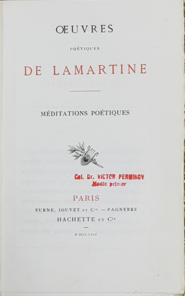 OEUVRES POETIQUES DE LAMARTINE, MEDITATIONS POETIQUES - PARIS, 1875