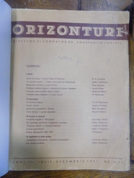 Orizonturi, Anul III, Iulie-Decembrie, Nr. 7-11, 1951