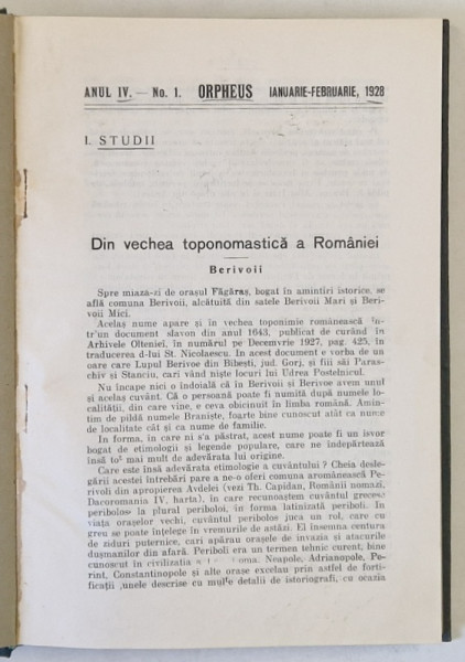 ORPHEUS , REVISTA PENTRU CULTURA CLASICA , ANUL IV COMPLET  , COLEGAT DE 5 NUMERE , IAN. - DEC. 1928