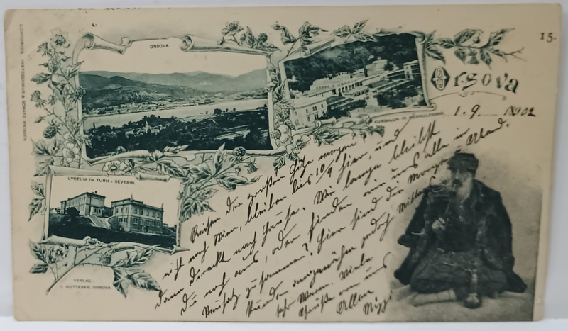 ORSOVA , MONTAJ CU TREI IMAGINI , LITOGRAFIE , CARTE POSTALA ,  CLASICA , DATATA 1902