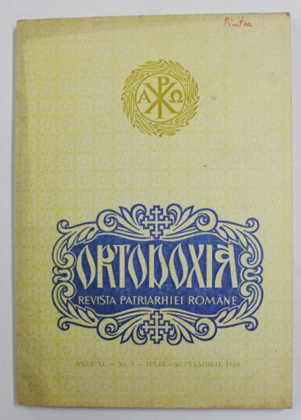 ORTODOXIA - REVISTA PATRIARHIEI ROMANE , ANUL XL - NR. 3 , IULIE - SEPTEMBRIE , 1988