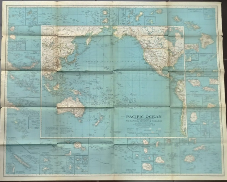 PACIFIC  OCEAN , HARTA CU DENUMIRI IN LIMBA ENGLEZA , 1936