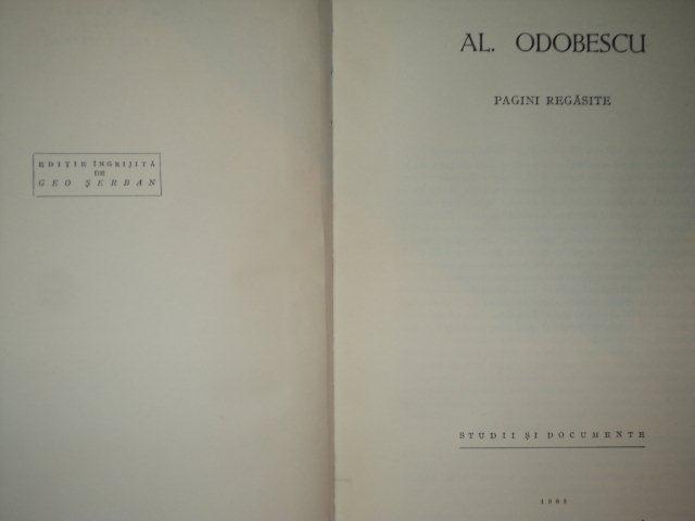 PAGINI REGASITE de AL. ODOBESCU , 1965