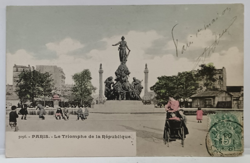 PARIS , MONUMENTUL ' LE TRIOMPHE DE LE REPUBLIQUE ' , CARTE POSTALA , CLASICA , DATATA  1903