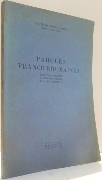 PAROLES FRANCO-ROUMAINES par COMTE DE SAINT-AULAIRE , 1930