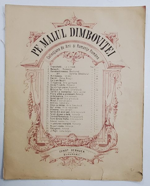 PE MALUL DIMBOVITEI , COLECTIUNE , CONTINE : SARBA FETITELOR , arangiata de I.PASIL , PARTITURA , INCEPUTUL SEC. XX