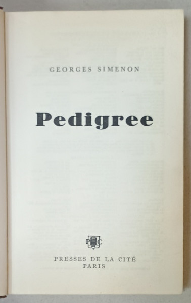 PEDIGREE par GEORGES SIMENON , 1958