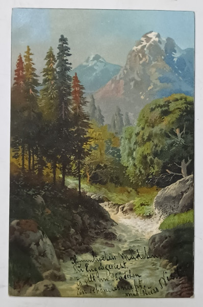 PEISAJ MONTAN , PICTURA REPRODUSA , CROMOLITOGRAFIE , CARTE POSTALA ILUSTRATA , CLASICA , DATATA  1902
