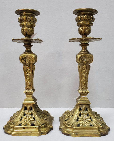 Pereche de sfesnice din bronz, cca. 1900