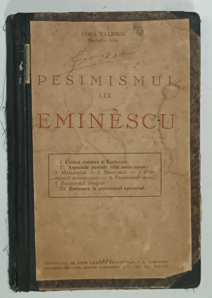 PESIMISMUL LUI EMINESCU de CORA VASILESCU , 1932