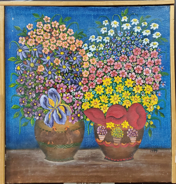 Petru Mihut - Vase cu Flori, Pictura Naiva, 1979