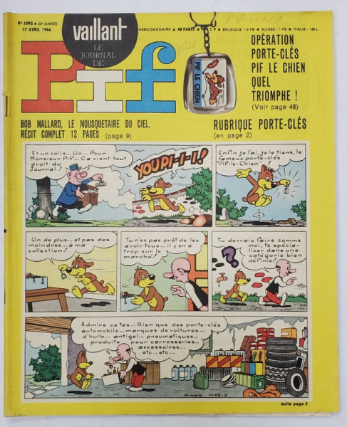 PIF , VAILLANT , REVISTA CU BENZI DESENATE , TEXT IN LIMBA FRANCEZA , No. 1092 , 1966