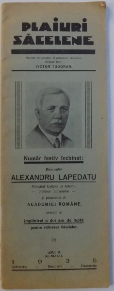 PLAIURI SACELENE  - REVISTA DE ATITUDINI SI PROBLEME SACELENE , ANUL II , NR. 10 - 11 - 12 , OCT., NOV. DEC. , 1935