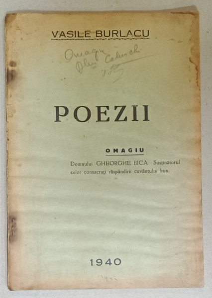 POEZII de VASILE BURLACU , 1940 , PREZINTA HALOURI DE APA *