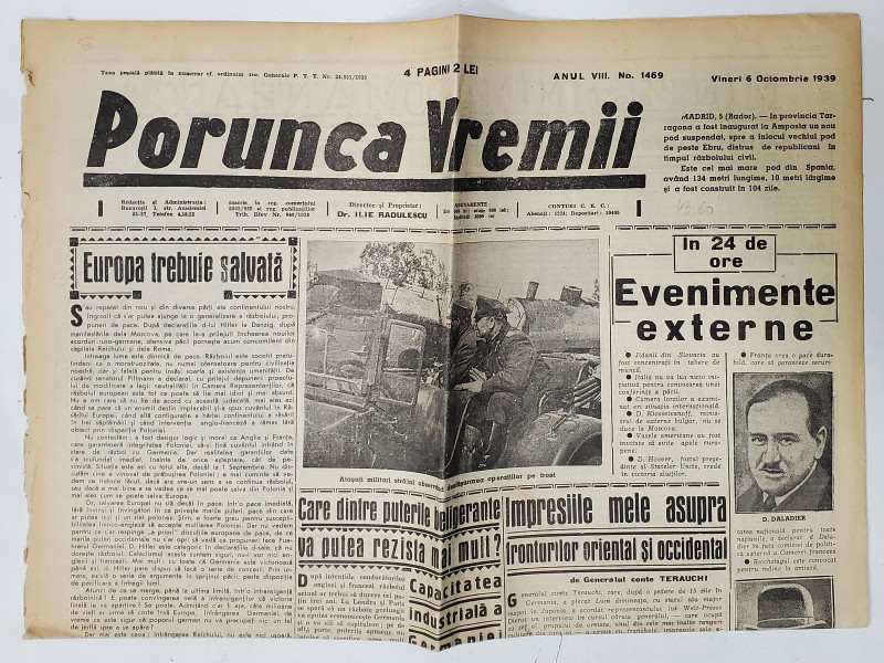 PORUNCA VREMII , ZIAR , No. 1469 , 6 OCTOMBRIE 1939