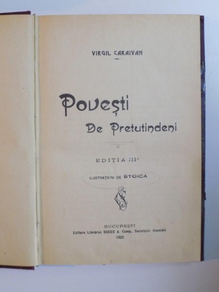 POVESTI DE PRETUTINDENI de VIRGIL CARAIVAN, EDITIA A III-A, 1926