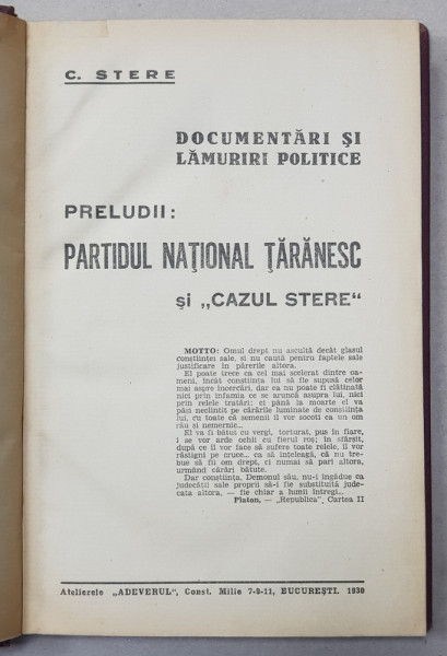 Preludii , Partidul National Taranesc si cazul Stere de C. Stere , 1930