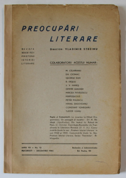 PREOCUPARI LITERARE , ANUL VII , NUMARUL 12 , DECEMBRIE , 1942