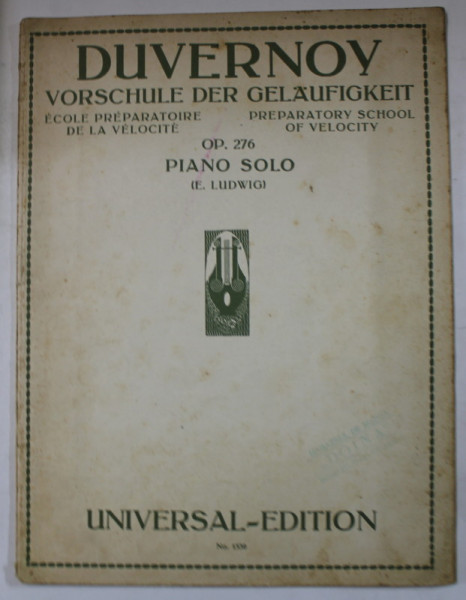 PREPARATORY SCHOOL OF VELOCITY by DUVERNOY , OP. 276 , PIANO SOLO ( E. LUDWIG ) , 1935 , CONTINE PARTITURI *