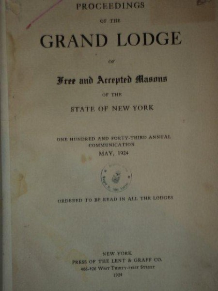 PROCEEDINGS OF THE GRAND LODGE OF FREE AND ACCEPTED MASONS OF THE STATE OF NEW YORK  1924