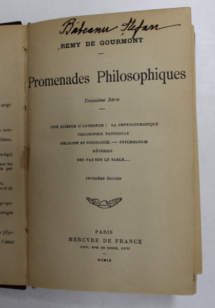 PROMENADES PHILOSOPHIQUES par REMY DE GOURMONT , 1909