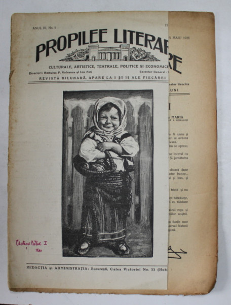 PROPILEE LITERARE , REVISTA BILUNARA , ANUL III , NR. 5 , 15 MAI , 1928