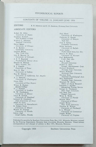 PSYCHOLOGICAL REPORTS , VOL. 14 , JANUARY - JUNE , 1964