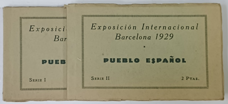PUEBLO ESPANOL , ESPOSICION INTERNACIONAL  , BARCELONA 1929 , DOUA MINIALBUME CU CATE 12 CARTI POSTALE DETASABILE , FOTOGRAFII DE EPOCA , 1929