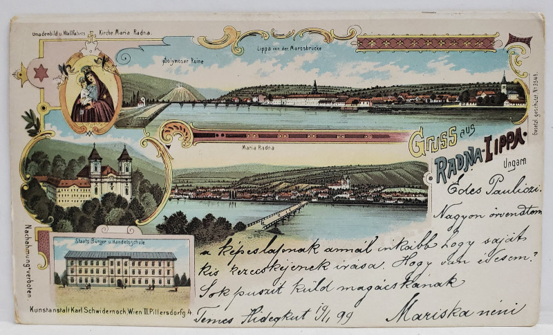 RADNA LIPOVA ,  MONTAJ CU CINCI  IMAGINI , CROMOLITOGRAFIE , CARTE POSTALA , CLASICA