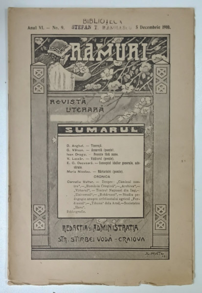 RAMURI , REVISTA LITERARA , ANUL VI , NO. 9 , 1910
