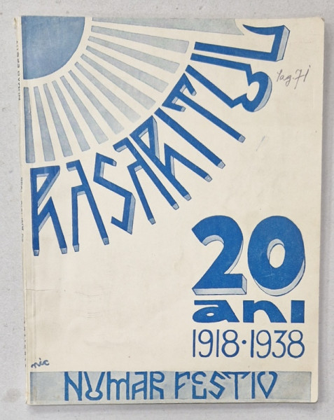 RASARITUL , ORGAN AUTORIZAT AL CASELOR NATIONALE , ANUL XX , Nr. 1-4 , 1938