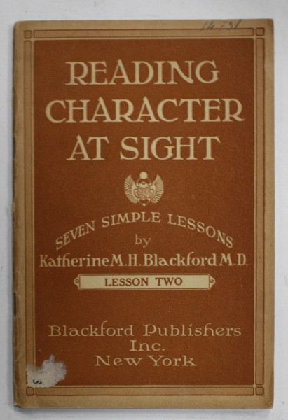 READING CHARACTER AT SIGHT by KATHERINE M.H. BLACKFORD , LESSON TWO , 1922