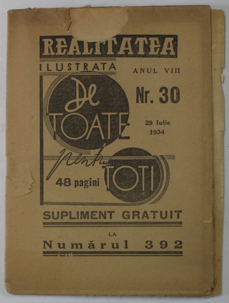 REALITATEA ILUSTRATA , ANUL VIII , NR. 30 , SUPLIMENT GRATUIT LA NUMARUL 392 , EDITIE INTERBELICA