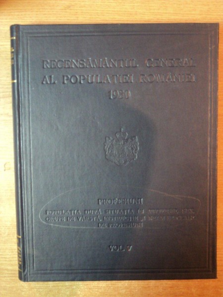 RECENSAMANTUL GENERAL AL POPULATIEI ROMANE DIN 29 DECEMBRIE 1930 , VOL. V PROFESIUNI , POPULATIA DUPA SITUATIA IN PROFESIE , SEX , GRUPE DE VARSTA , I