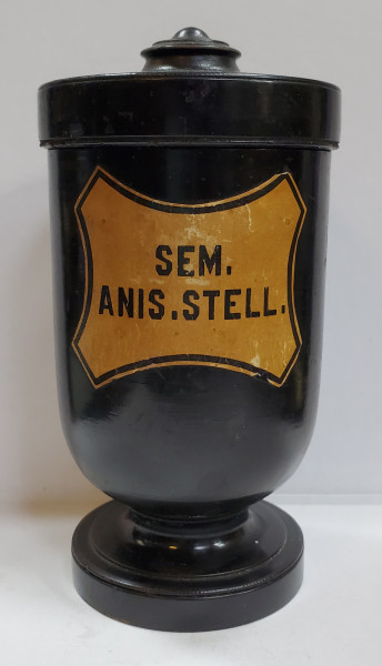 Recipient din lemn pentru facmacie, SEM. ANIS STELL, cca. 1900