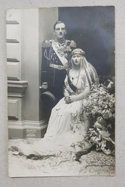 REGELE ALEXANDRU I AL IUGOSLAVIEI SI PRINCIPESA MARIOARA A ROMANIEI , FOTOGRAFIE TIP CARTE POSTALA , MONOCROMA, NECIRCULATA , 1922