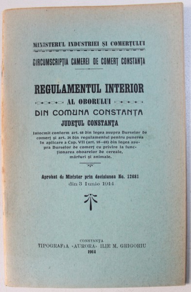 REGULAMENTUL INTERIOR AL OBORULUI DIN COMUNA CONSTANTA , 1914