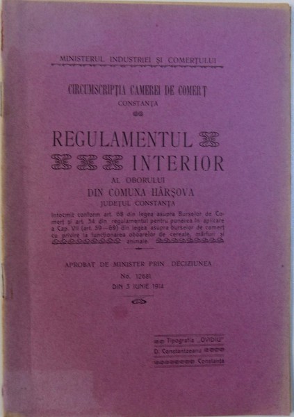 REGULAMENTUL INTERIOR AL OBORULUI  DIN COMUNA HARSOVA  JUDETUL CONSTANTA , 1914