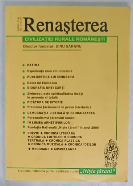 RENASTEREA CIVILIZATIEI RURALE ROMANESTI , REVISTA , ANUL II , NR. 1-2 , 2000