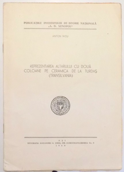 REPREZENTAREA ALTARULUI CU DOUA COLOANE PE CERAMICA DE LA TURDAS de ANTON NITU , 1948