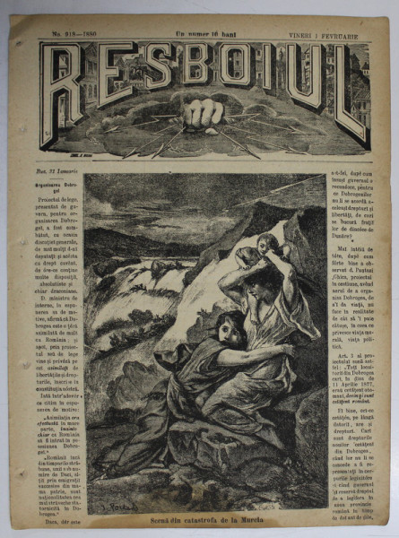 RESBOIUL  - ZIAR CU APARITIE ZILNICA , IN BUCURESTI , NR. 918 , VINERI , 1 FEBRUARIE , 1880 , PREZINTA PETE