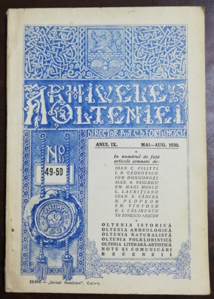 REVISTA ' ARHIVELE OLTENIEI ' , ANUL IX, NR. 49  - 50 , MAI - AUGUST 1930