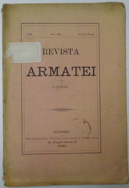 REVISTA ARMATEI, NR. 10, ANUL AL XI-LEA, 1 IUNIE 1893