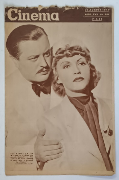 REVISTA CINEMA , ANUL XVII , NUMARUL 496 , 30 AUGUST , 1940